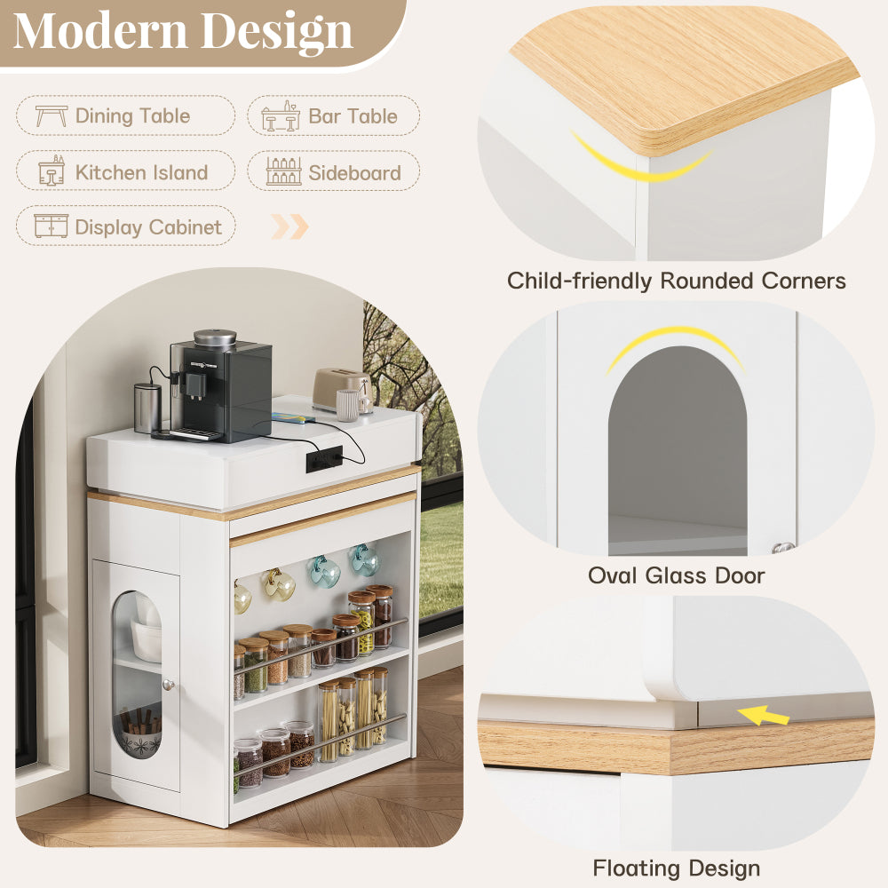 [VIDEO] TREXM Extendable Dining Table with Folding Tabletop, Bar Table with Drawers and Power Outlet, Kitchen Island with Wheels and Hooks, Sideboard for Kitchen and Dining Room (Creamy White+Natural)