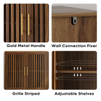 63 inch Walnut Sideboard Buffet Cabinet With Storage ,Grille-Striped 4 Doors Sideboard,Multifunctional Accent Cabinet for Dining Room,Living Room,Entryway,Kitchen