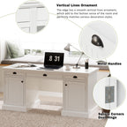67" Modern Executive Desk,Computer Desk with 2 Glass Doors Storage Cabinet and 3 Drawers, Rectangle Home Office Desk  ,Reading Desk,Writing Table,Workstation for Home Office,Living Room,Study,White
