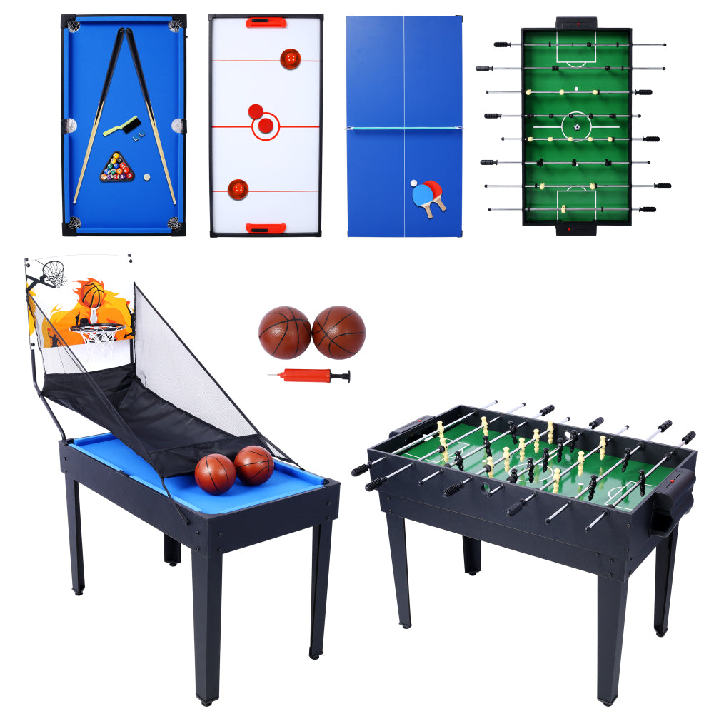 5-in-1 Multi-Game Table - Billiards, Push Hockey, Foosball, Ping Pong, and Basketball  brown/red