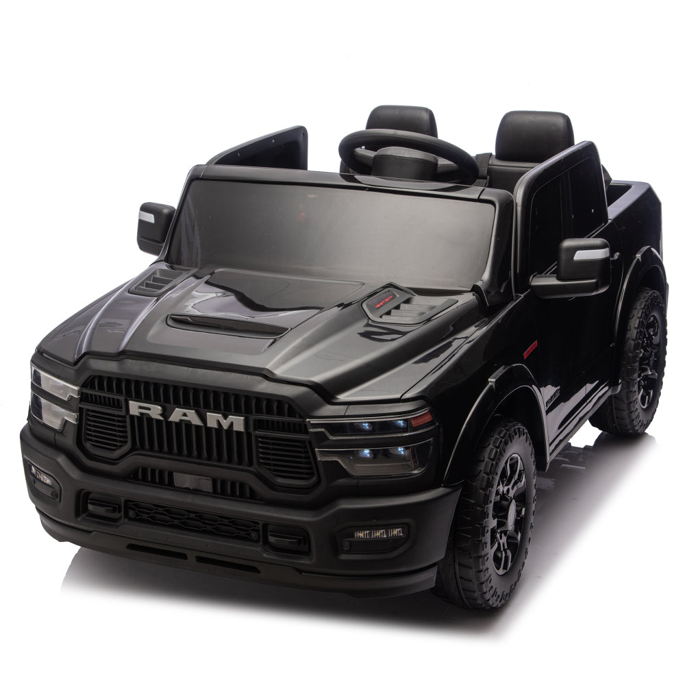 24V 160W Officially Licensed Dodge RAM 2500 Design 2-seater Kids Ride On Truck,W/ Remote Control,W/2WD&4-Wheel Suspension,Storage Space&High Door Design,Built-in Music&Bluetooth,USB/MP3 Port for 3-6
