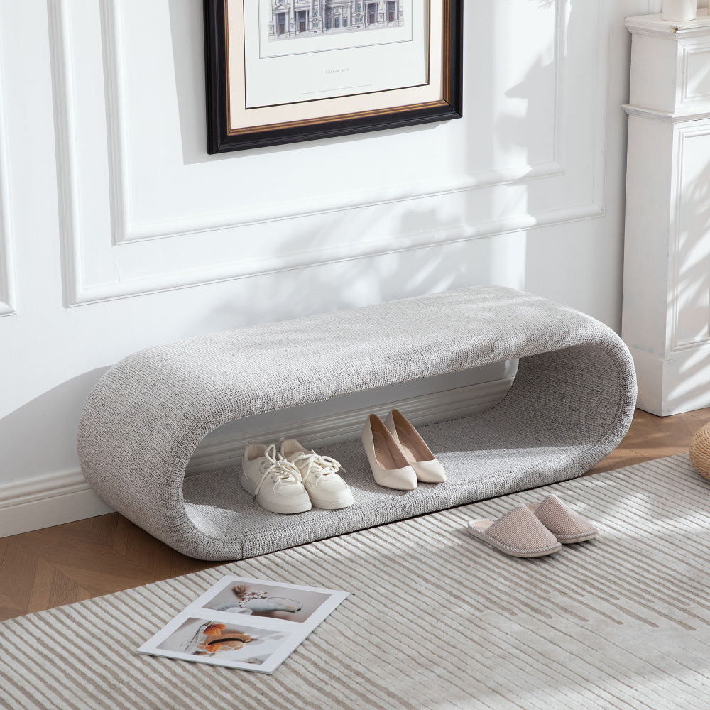 52.17"Wide Chenille Upholstered Bench for Bedroom End of Bed,Modern Shoe Bench for Entryway,equipped with an iron frame,Dining Room, Living Room,Bedroom,Wheat