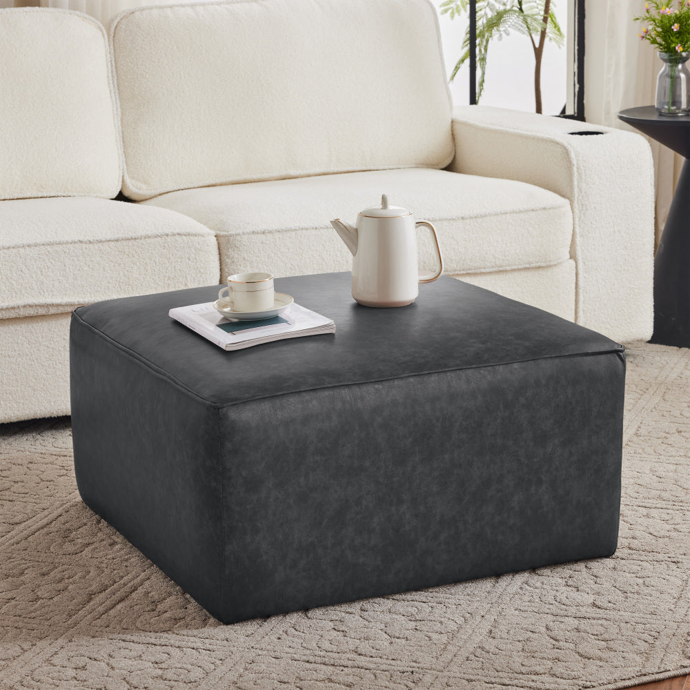 Upholstered Square PU Leather Ottoman,Brown (old sku N757P180768O)