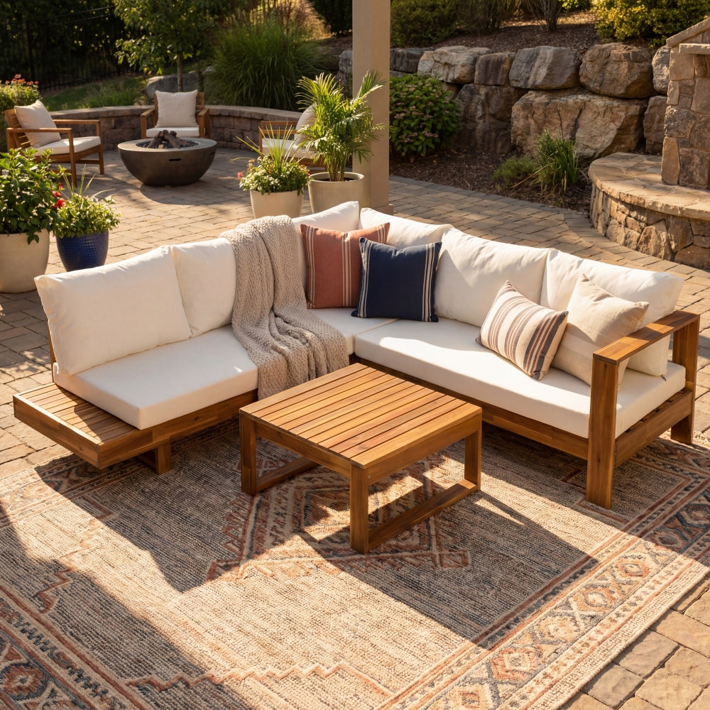 Outdoor 4pc Acacia Wood Sectional Patio Sofa Set (old sku N757S441724D)