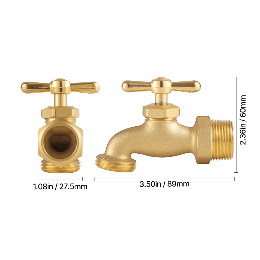 Hose Bibb 3/4" MIP x 3/4" MHT Connection Brass Outdoor Water Faucet Spigot