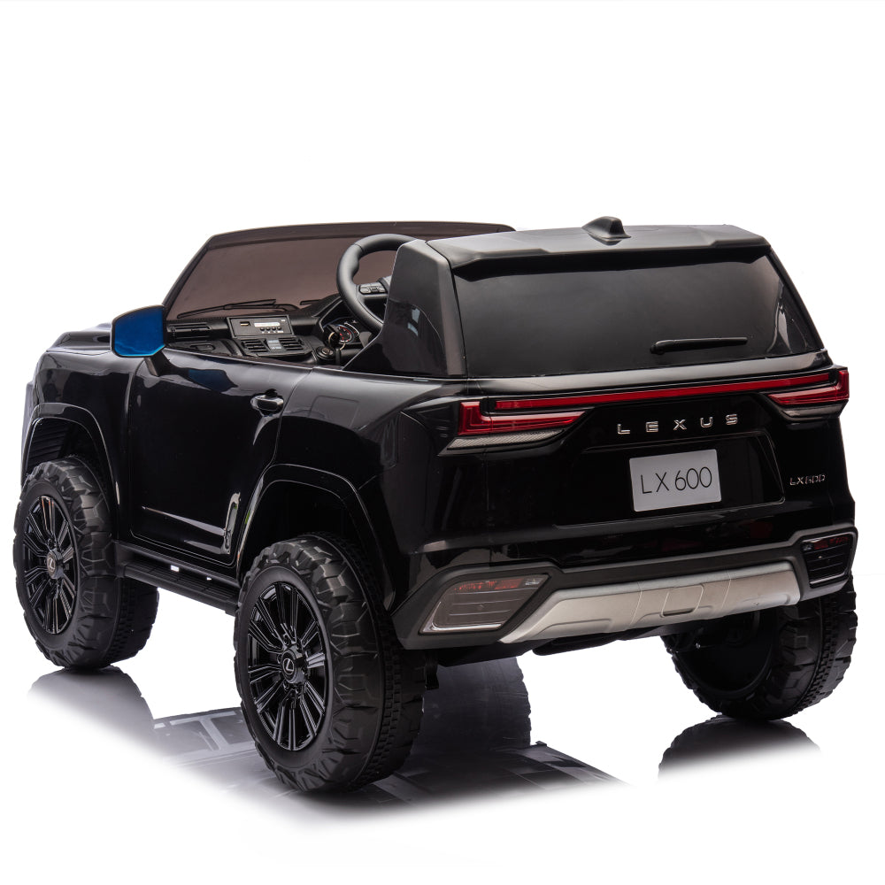 Licensed LEXUS LX600 24V Two-seater Kids Ride On Car W/Parents Control,Seat width 20 inches,2WD,Four-wheel suspension,Bluetooth,MP3,Music,Adjustable volume,Power display,Speeds 1.86-3.11MPH For Kids.