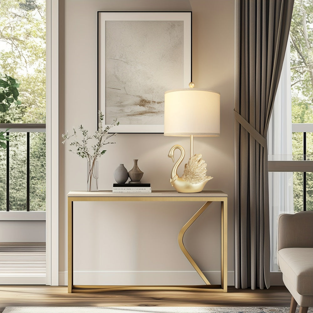 Two-piece Set of Table Lamps: Golden Brass Swan Table Lamps with LED Bulbs. These modern-designed, stylish table lamps are a perfect fit for the decor of any contemporary bedroom or living room, and a