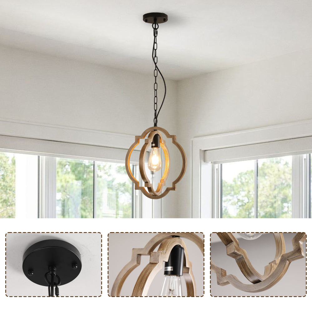 Farmhouse Chandelier, Retro Country Dining Room Lamp, Solid Wood Chandelier for Living room, Foyer and Dining room, Bulb Not Included