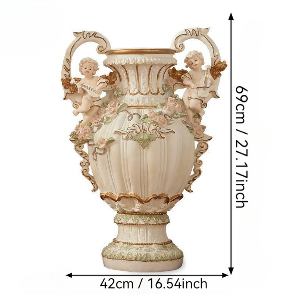28.35" H x 19.70" L x 13.20" W European Style Angel Cupid Vase, Resin Handicraft Decor, Creative Home Soft Decoration for Living Room & Indoor Spaces