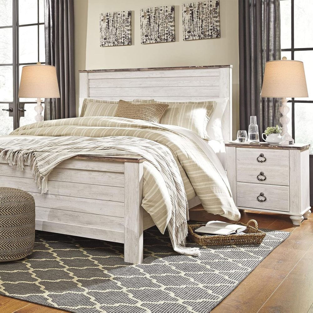 Touch Control Coastal Farmhouse Table Lamp Set of 2, 3-Way Dimmable Bedside Lamp with 2 USB Charging Ports, French Country Style Nightstand Lamp for Living Room, Bedroom - Washed White