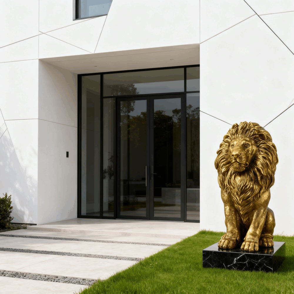 24" Lion Statue, Resin Outdoor Guardian Sculpture, Simulated Animal Decor for Villa, Garden, Park & Resort, Patriotic Independence Day Decoration for Home & Courtyard