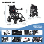 Lightweight Electric Wheelchair for Adults & Seniors - Ultralight 36lbs Foldable Power Wheelchairs, 264LBS Loading Capacity, 12-Mile Long Travel Range, All Terrain, With LED Light & Cup Holder