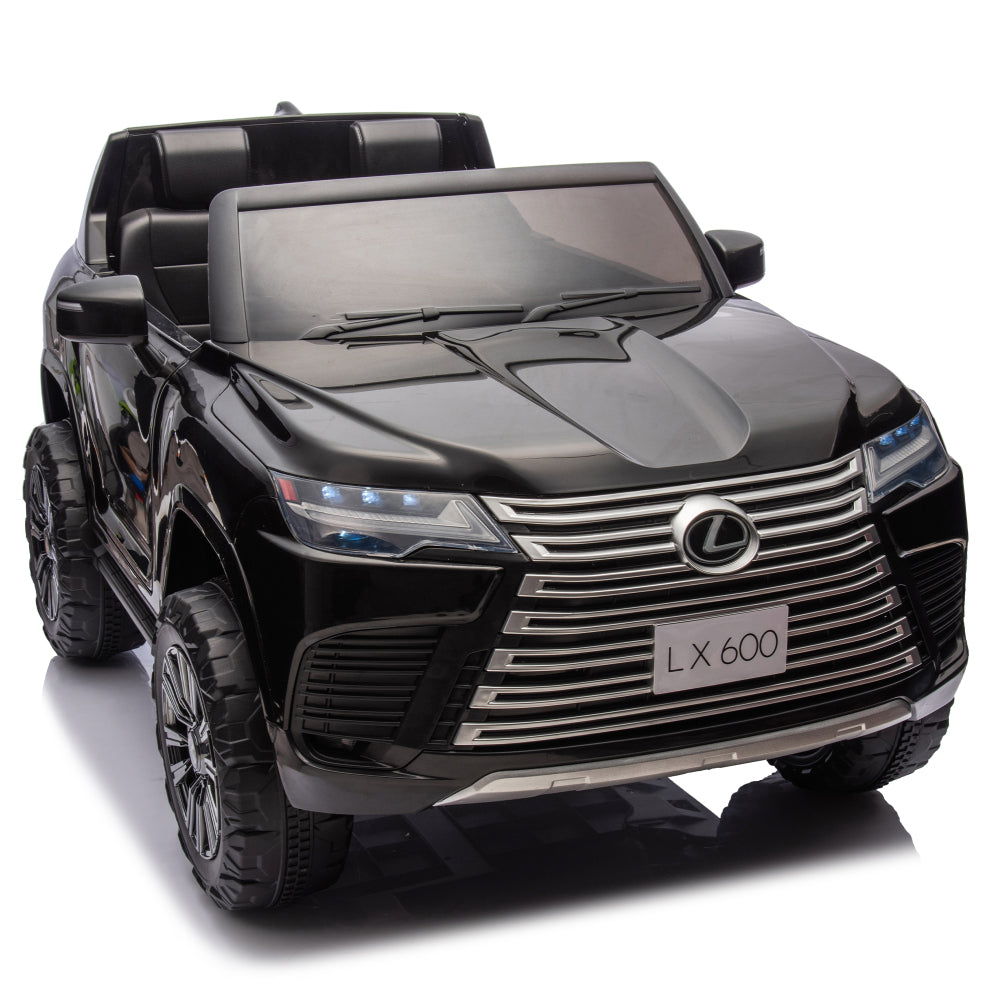 Licensed LEXUS LX600 24V Two-seater Kids Ride On Car W/Parents Control,Seat width 20 inches,2WD,Four-wheel suspension,Bluetooth,MP3,Music,Adjustable volume,Power display,Speeds 1.86-3.11MPH For Kids.