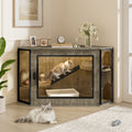 48" Corner Cat Litter Box Enclosure, Modern Hidden Litter Box Corner Cabinet with Acrylic Door and LED Light, Cat House with Playground and Stairs, Tiger