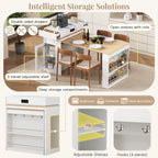 [VIDEO] TREXM Extendable Dining Table with Folding Tabletop, Bar Table with Drawers and Power Outlet, Kitchen Island with Wheels and Hooks, Sideboard for Kitchen and Dining Room (Creamy White+Natural)