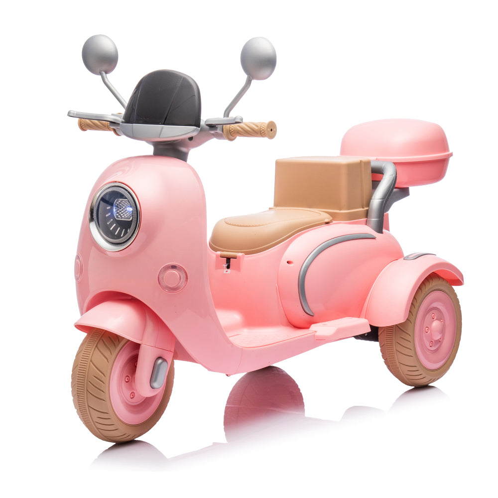 12V Two motors Kids Ride On Level Up Two-seater  Electric Motorcycle,Three-wheel Toy w/Music,Bluetooth,USB,Backseat flip adult seat,Portable Storage Hooks&Oversized  Trunk,LED Headlight  For Kids 3-6.