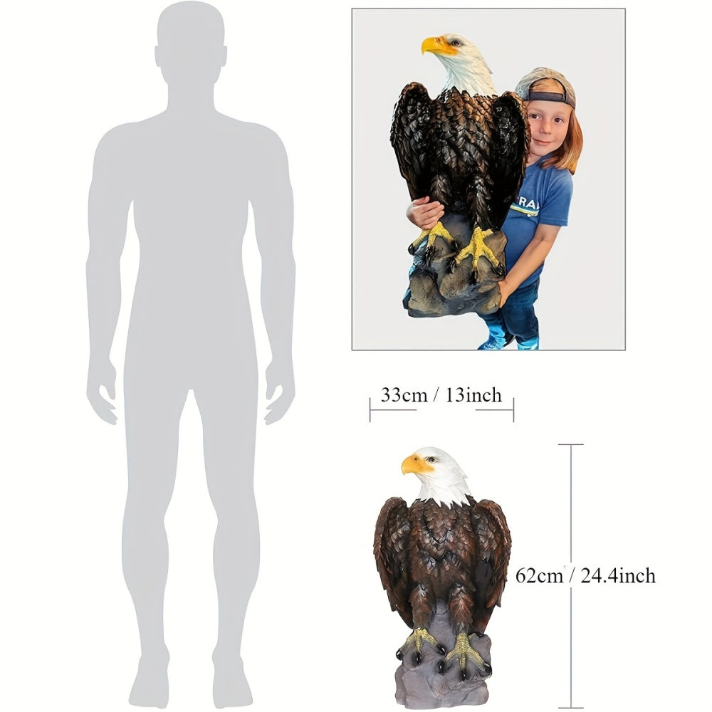13" H x 24.4" L Large Standing Bald Eagle Garden Statue, Hand-Painted American Eagle Sculpture, Indoor & Outdoor Lawn Courtyard Decor, Patriotic Themed Ornament