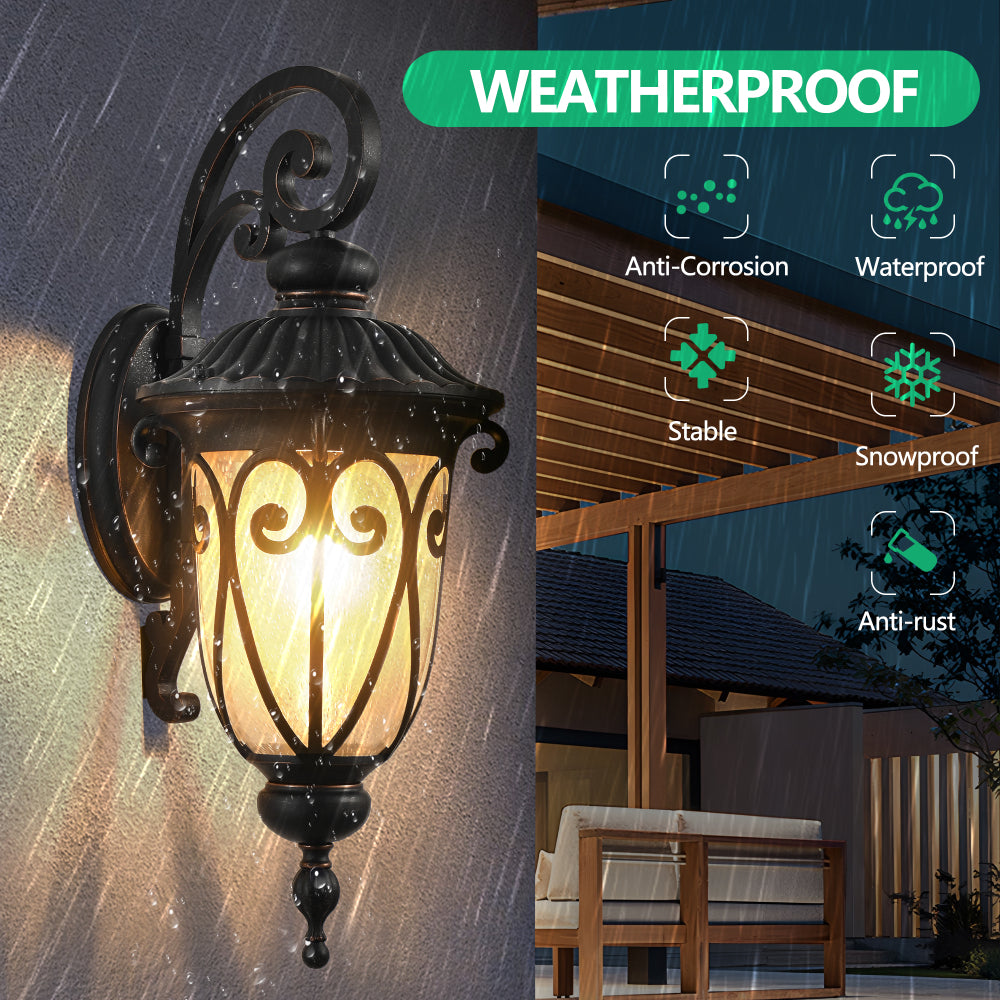 23"(H) 1-pack Classic Outdoor Wall Lantern, Black Vintage Wall Sconce with Bubble Glass, Weatherproof Exterior Light Fixture for Porch, Patio, and Entryway (Bulb Not Included)