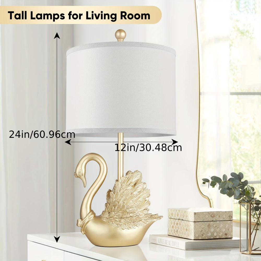Two-piece Set of Table Lamps: Golden Brass Swan Table Lamps with LED Bulbs. These modern-designed, stylish table lamps are a perfect fit for the decor of any contemporary bedroom or living room, and a