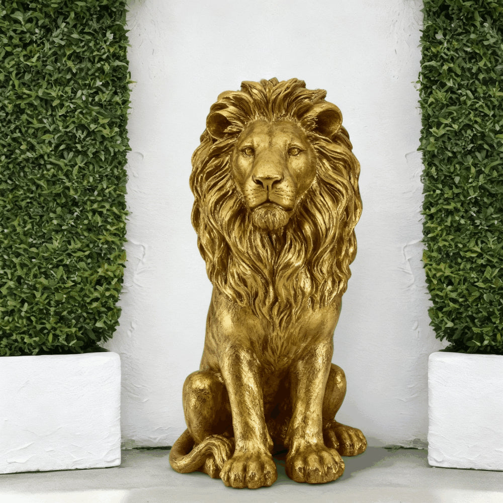 24" Lion Statue, Resin Outdoor Guardian Sculpture, Simulated Animal Decor for Villa, Garden, Park & Resort, Patriotic Independence Day Decoration for Home & Courtyard