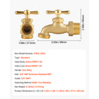 Hose Bibb 3/4" MIP x 3/4" MHT Connection Brass Outdoor Water Faucet Spigot