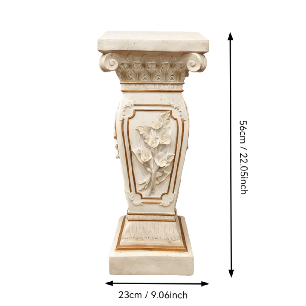 22.05" H x 9.06" W European Style Floral Carved Roman Column Pedestal, Resin Decorative Pillar, Elegant Garden & Courtyard Display Stand for Statues & Ornaments