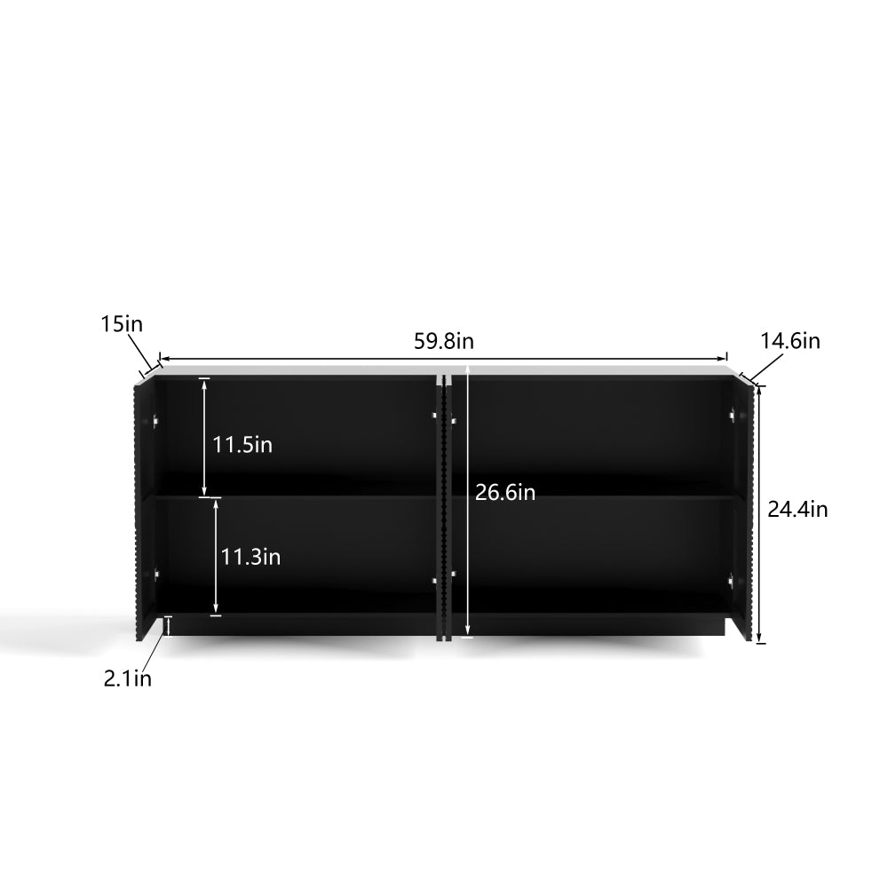 Sideboard Buffet Cabinet, 4 Doors Modern Accent Storage Sideboard, Luxurious Floor Cabinet Buffet with Freestanding Anti Dumping for Kitchen, Living Room, 59" Wide Rectangular Buffet Table(Black)