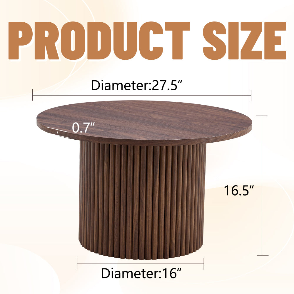A modern circular coffee table with a diameter of 27.5 inches interprets home aesthetics and practicality. MDF material,cylindrical table leg design.Becoming the visual focal point of home decoration.