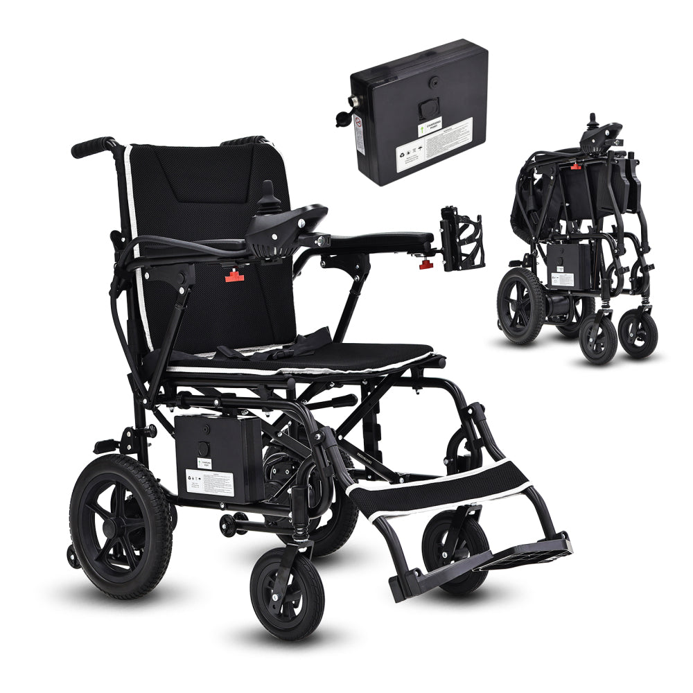 Lightweight Electric Wheelchair for Adults & Seniors - Ultralight 36lbs Foldable Power Wheelchairs, 264LBS Loading Capacity, 12-Mile Long Travel Range, All Terrain, With LED Light & Cup Holder