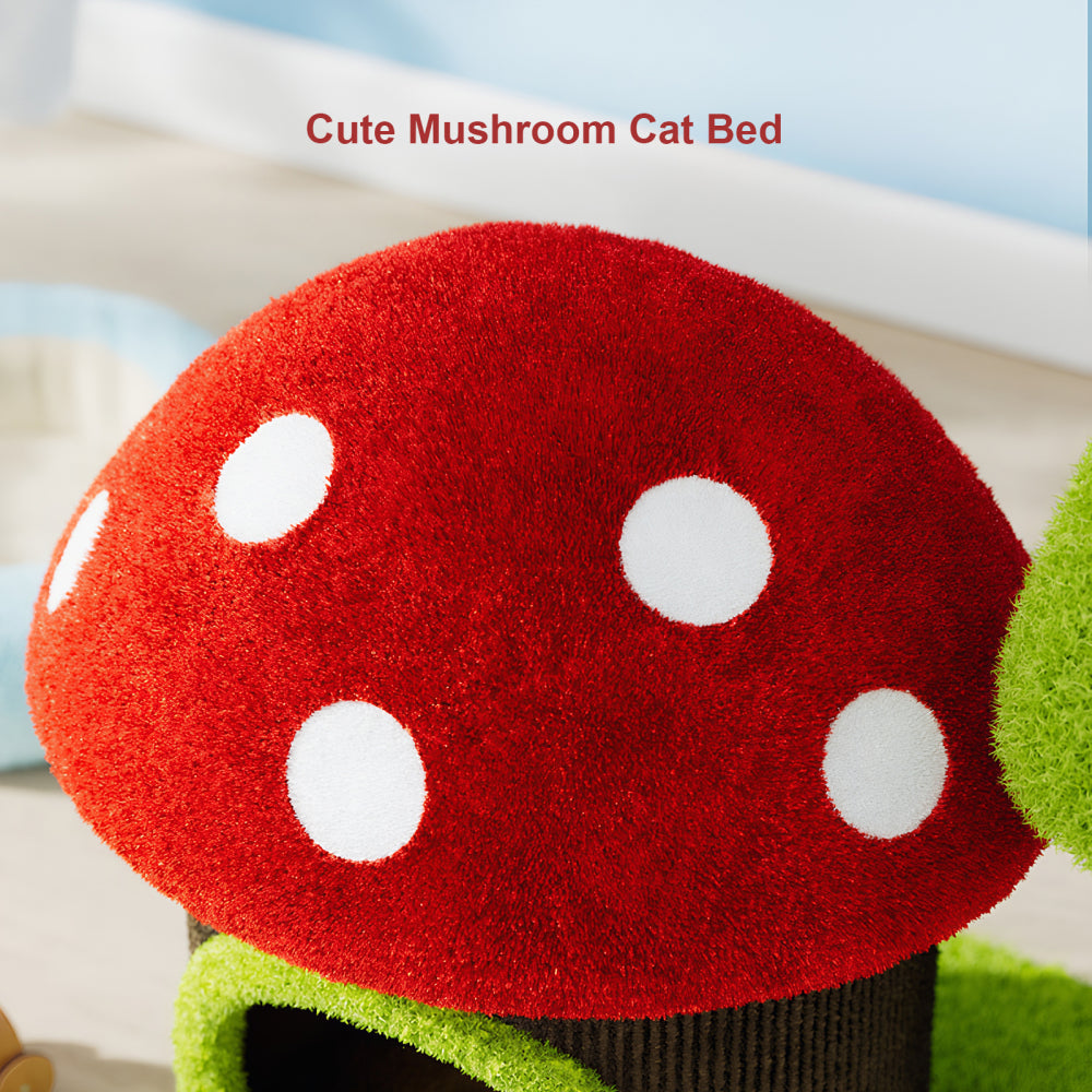 30.7" Modern Cat Tree Tower with Mushroom-Themed Cat House and Sisal Scratching Posts, Suitable for Indoor Use and Multi-Cat Households