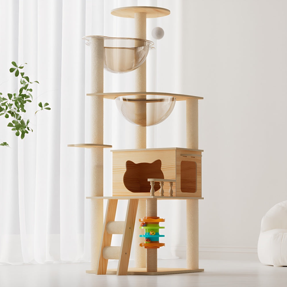 30.7" Modern Cat Tree Tower with Mushroom-Themed Cat House and Sisal Scratching Posts, Suitable for Indoor Use and Multi-Cat Households