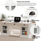 67" Modern Executive Desk,Computer Desk with 2 Glass Doors Storage Cabinet and 3 Drawers, Rectangle Home Office Desk  ,Reading Desk,Writing Table,Workstation for Home Office,Living Room,Study,White