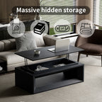 43.3'' Lift Top Rectangle Coffee Table with Storage, Modern Wood Veneer MDF Coffee Table with Floating Tabletop, Convertible Rising Tabletop for Living Room, Home Office, Black