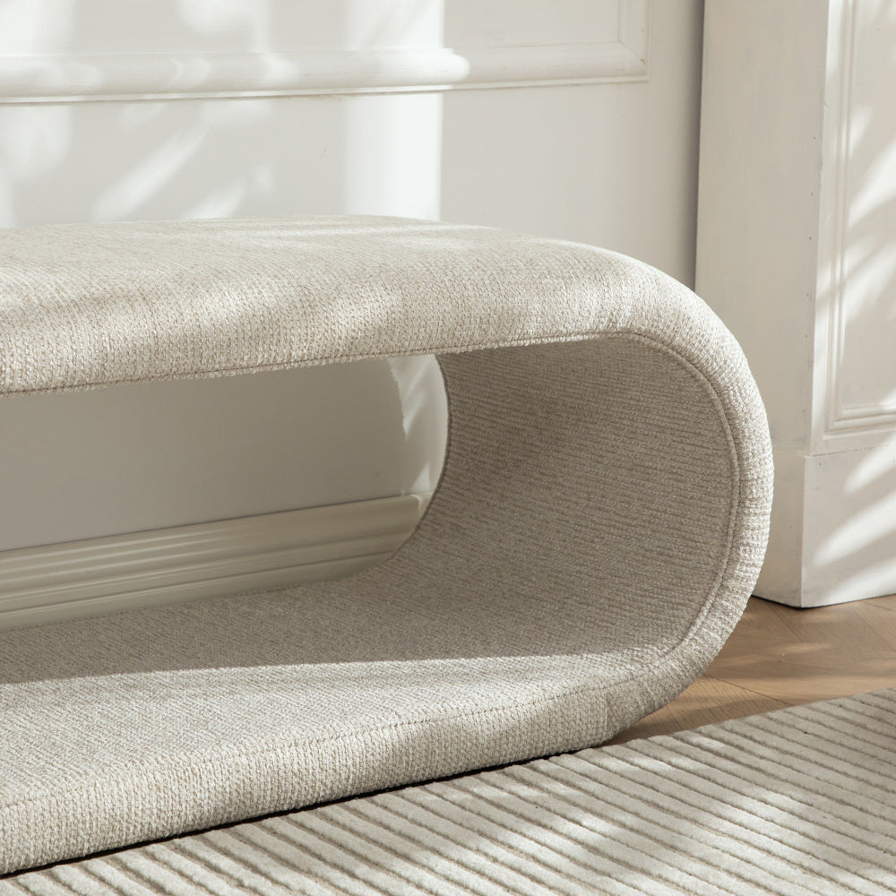 52.17"Wide Chenille Upholstered Bench for Bedroom End of Bed,Modern Shoe Bench for Entryway,equipped with an iron frame,Dining Room, Living Room,Bedroom,Wheat