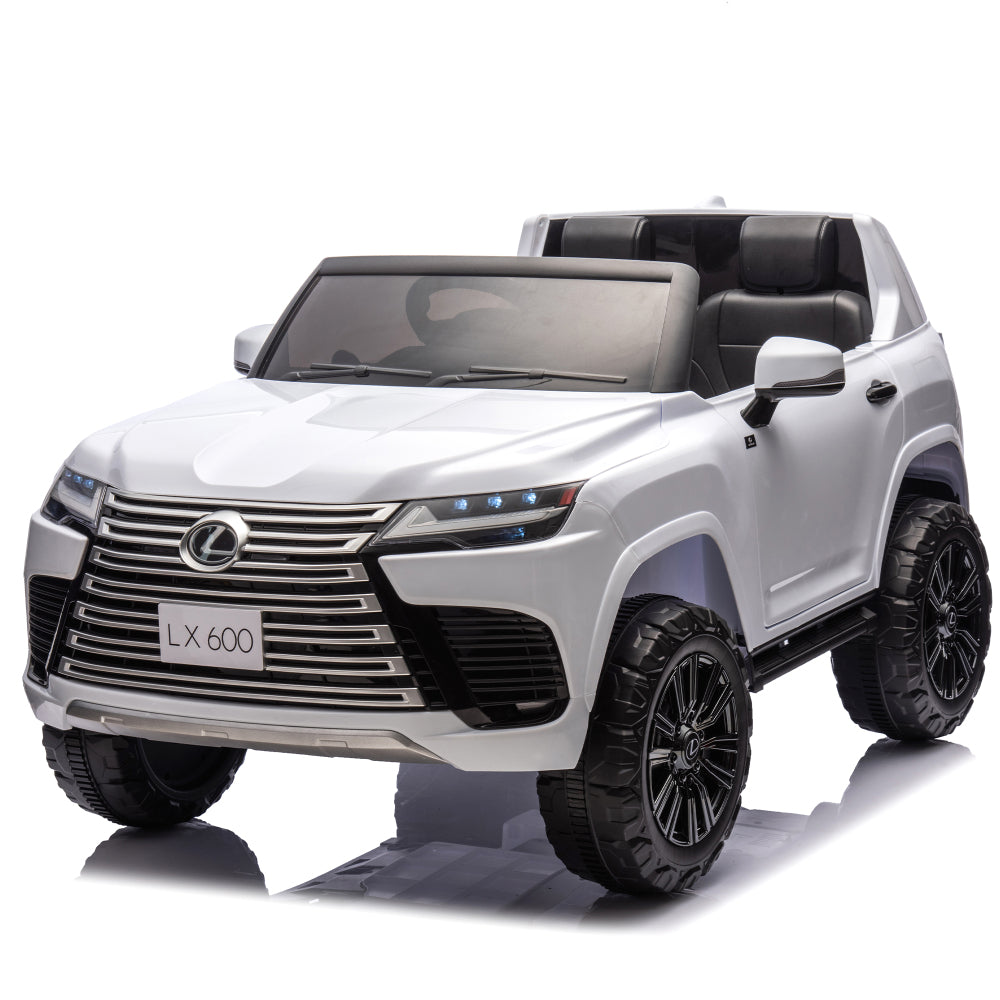 Licensed LEXUS LX600 24V Two-seater Kids Ride On Car W/Parents Control,Seat width 20 inches,2WD,Four-wheel suspension,Bluetooth,MP3,Music,Adjustable volume,Power display,Speeds 1.86-3.11MPH For Kids.