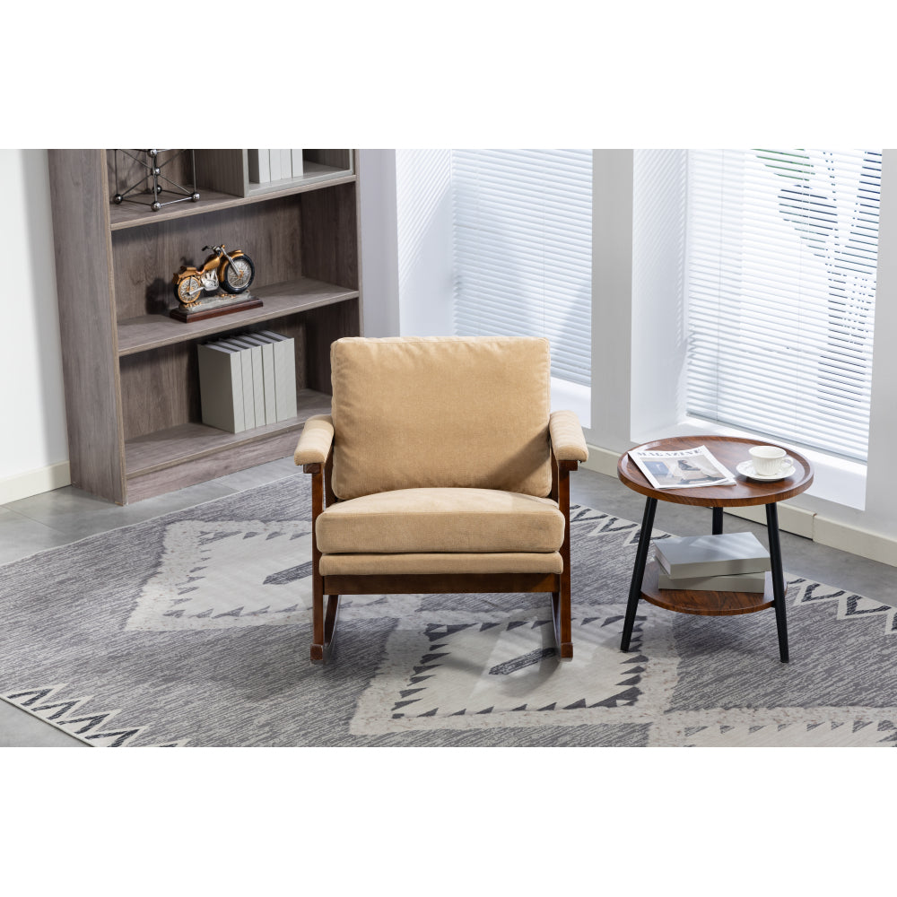 Mid Century Modern Accent Chair ,rocking chair with Wood Frame, Upholstered Living Room Chairs , Reading Armchair for Bedroom Sunroom