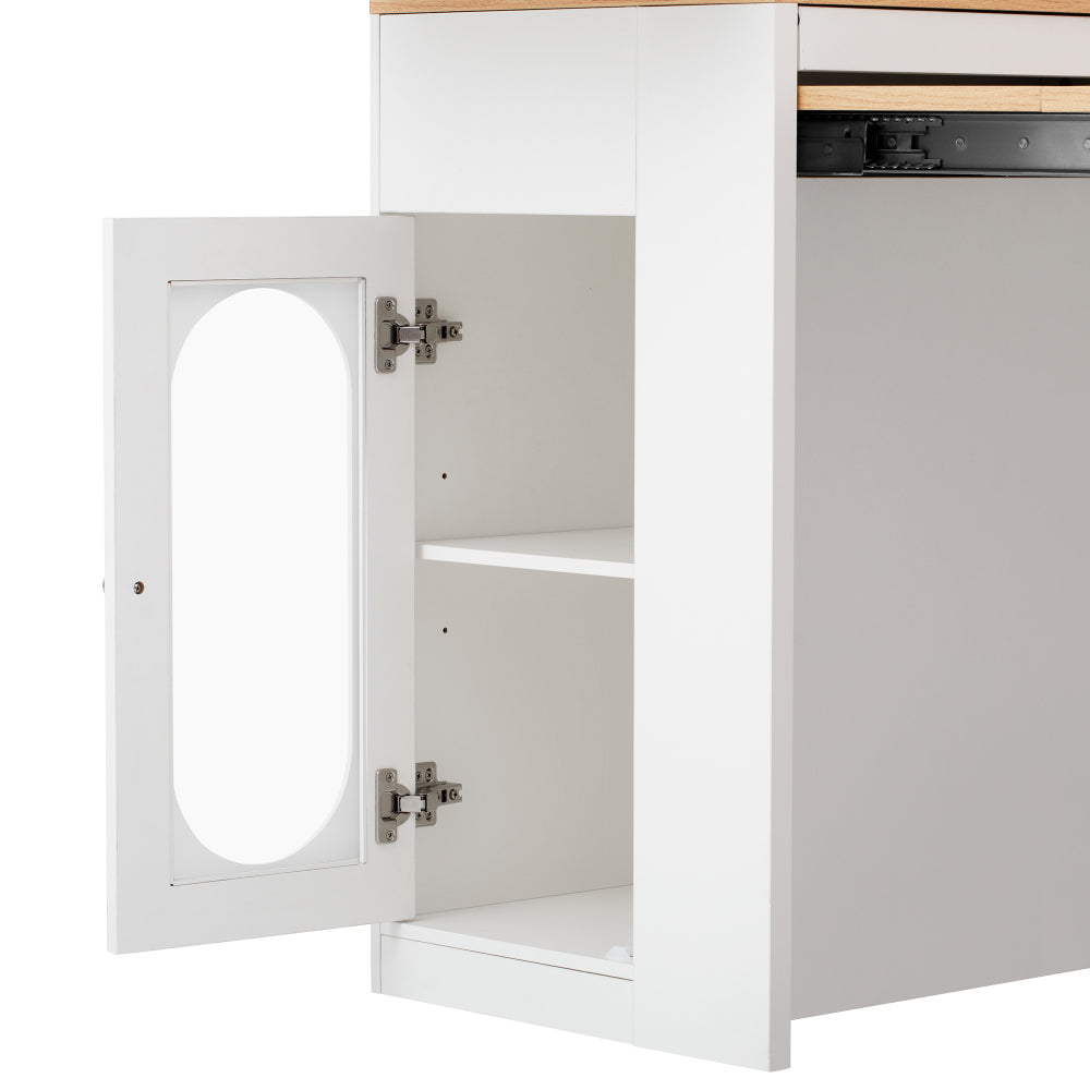 [VIDEO] TREXM Extendable Dining Table with Folding Tabletop, Bar Table with Drawers and Power Outlet, Kitchen Island with Wheels and Hooks, Sideboard for Kitchen and Dining Room (Creamy White+Natural)