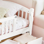 Twin Platform Bed with Full-length Guardrails, Kids Platform Bed with Storage Drawers, Childlike and Cute Headboard Design, Pink