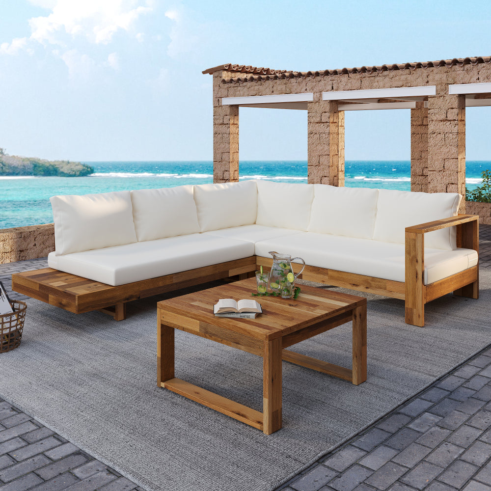 Outdoor 4pc Acacia Wood Sectional Patio Sofa Set (old sku N757S441724D)
