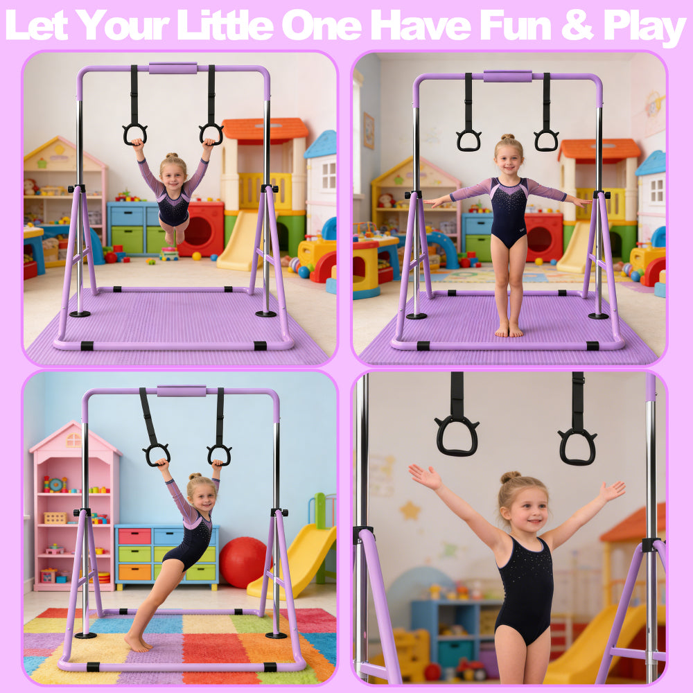 Gymnastics Bar for Kids, Gymnastics Horizontal Bar with Adjustable Height Foldable Training Bar with Mat for Home Practice