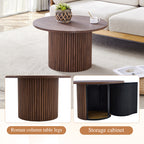 A modern circular coffee table with a diameter of 27.5 inches interprets home aesthetics and practicality. MDF material,cylindrical table leg design.Becoming the visual focal point of home decoration.