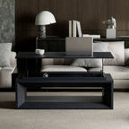 43.3'' Lift Top Rectangle Coffee Table with Storage, Modern Wood Veneer MDF Coffee Table with Floating Tabletop, Convertible Rising Tabletop for Living Room, Home Office, Black