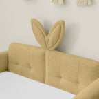 Twin Size Upholstered Platform Bed with Cute Rabbit Ear Shaped Headboard, with Safety Rail and Pocket, Boucle Fabric