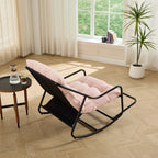 Outdoor Rocking Chair, Comfy Cushion, with Soft Thick Cushion,for Living Room, Bedroom, Reading Room, Black Frame with Pink Cushion