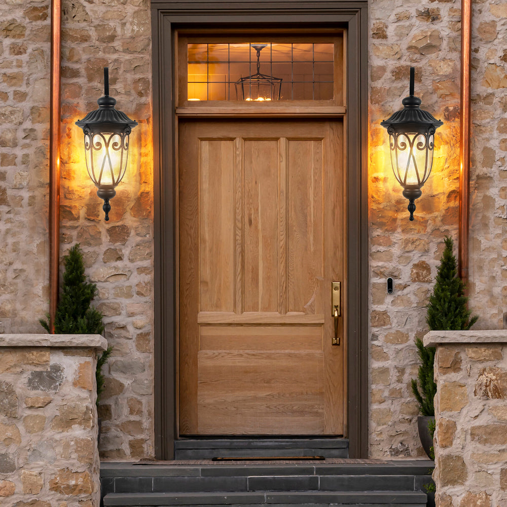 23"(H) 1-pack Classic Outdoor Wall Lantern, Black Vintage Wall Sconce with Bubble Glass, Weatherproof Exterior Light Fixture for Porch, Patio, and Entryway (Bulb Not Included)