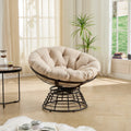 Comfortable Ergonomic Wicker Papasan Chair, 360° Swivel Indoor Outdoor Rattan Chair with Soft Thick Cushion, Ideal for Living Room, Bedroom, Reading Room, Brown Frame with Pink Cushion