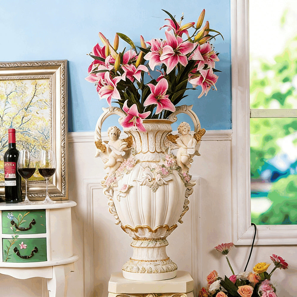 28.35" H x 19.70" L x 13.20" W European Style Angel Cupid Vase, Resin Handicraft Decor, Creative Home Soft Decoration for Living Room & Indoor Spaces