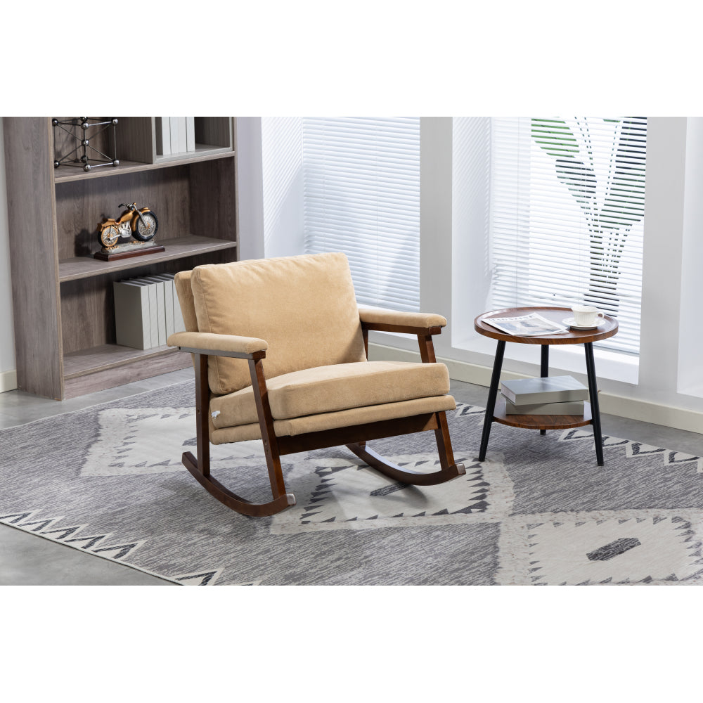Mid Century Modern Accent Chair ,rocking chair with Wood Frame, Upholstered Living Room Chairs , Reading Armchair for Bedroom Sunroom