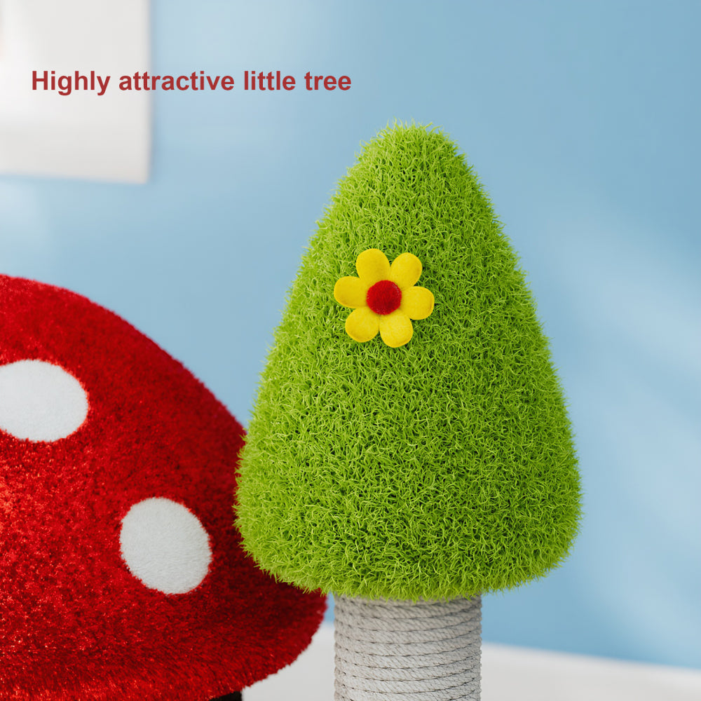 30.7" Modern Cat Tree Tower with Mushroom-Themed Cat House and Sisal Scratching Posts, Suitable for Indoor Use and Multi-Cat Households