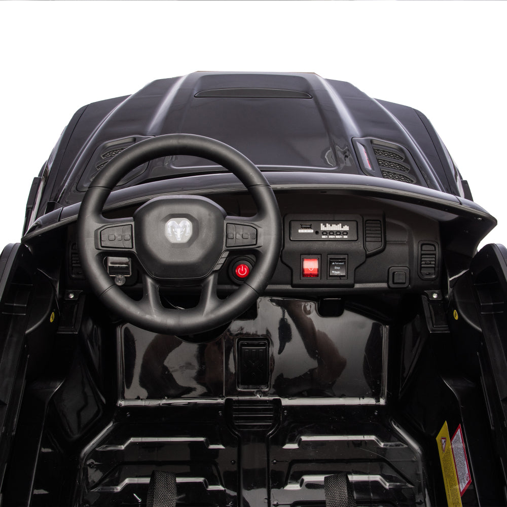 24V 160W Officially Licensed Dodge RAM 2500 Design 2-seater Kids Ride On Truck,W/ Remote Control,W/2WD&4-Wheel Suspension,Storage Space&High Door Design,Built-in Music&Bluetooth,USB/MP3 Port for 3-6